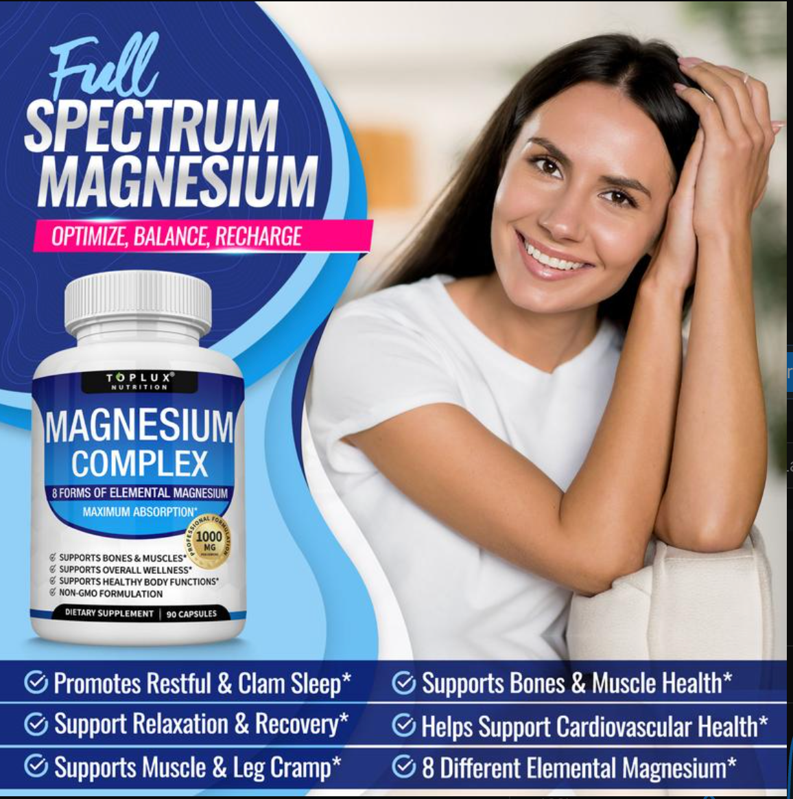 Toplux Magnesium Complex 8 Essential Magnesium Supplement 1000mg